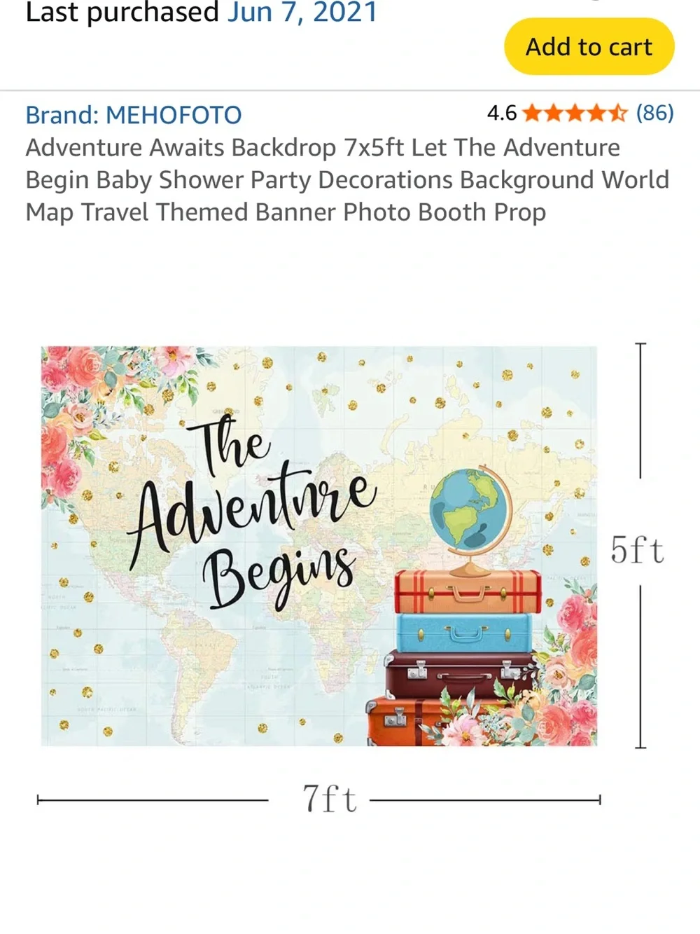 'The Adventure Begins' Floral Map Backdrop - Blue, Pink, Gold